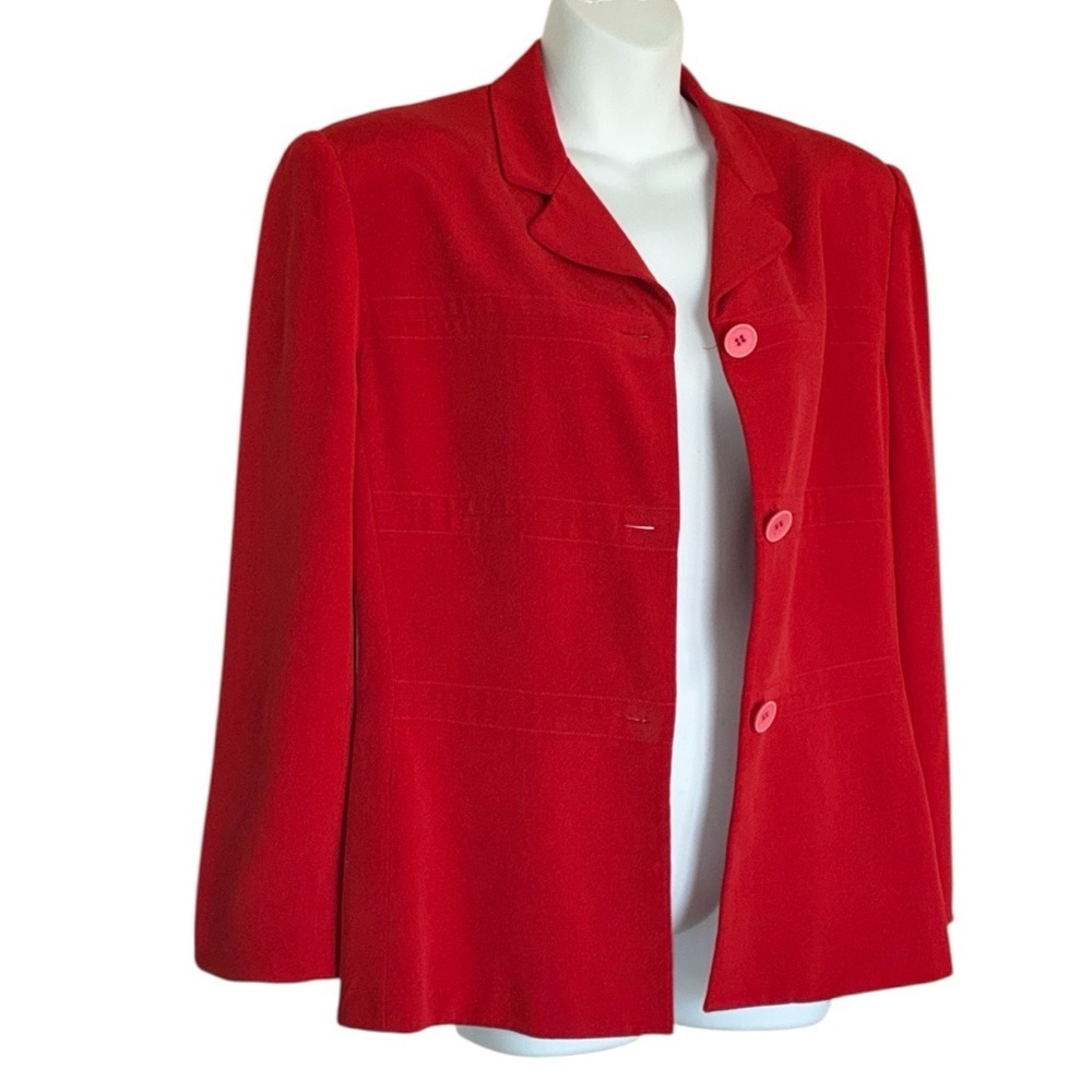 JONES NEW YORK Blazer Women's 10, Red Silk, Button Front, Classic EUC